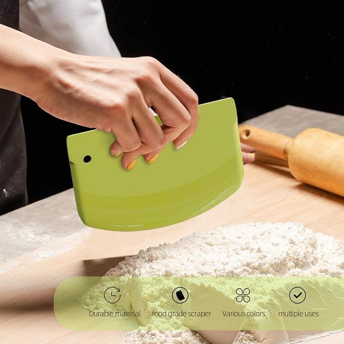 Hard Bench Scraper Dough Scraper for Baking, 4 PCs BPA Free PP Plastic Flexible Dough Cutter, Food-Safe Plastic Bread Making Tools Cake Dough Fondant Icing (White, Green, Yellow, Pink)