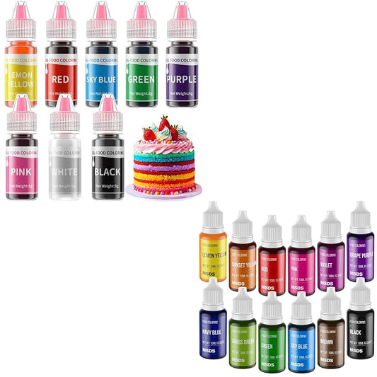 Food Coloring Set - 12 Color Food Grade Vibrant Food Dye and Gel Food Coloring Set - 8 Colors Concentrated Gel Based Food Color