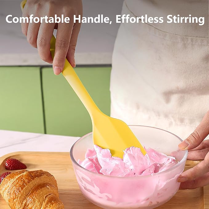 Yellow Rubber Spatula for Kitchen Use, 10.8In Silicone Spatulas for Cooking Heat Resistant, Flexible Small Kitchen Spatula for Kitchen Nonstick Cookware