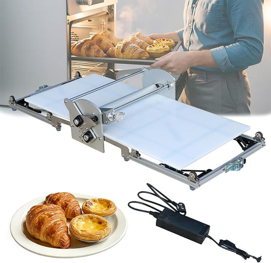 Commercial 110V Electric Dough Sheeter Machine, Reversible Puff Pastry Sheeter And Fondant Roller, Dough Roller, Adjustable Thickness 0-25mm, Folding Dough Sheeter For Bakeries, Pastries,（22.7"）