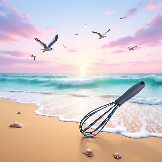 Navy Blue Silicone Whisk, Mini Silicone Whisks Multifunctional Manual Egg Beater Mixer Bake Tool for Blending Whisking Stirring Cooking Home and Kitchen