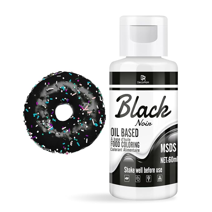 Oil Based Food Coloring - Vibrant Food Coloring for Chocolate, Candy Melts, Baking, Cake Decorating - Upgraded Edible Food Color Dye for Icing, Fondant,Butter, Cookie, DIY Crafts - 2 Fl.oz (Black)