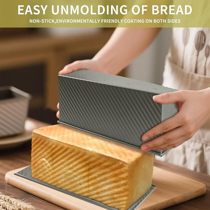 Large Loaf Pan with Lid, 2.2 LB Dough Capacity Loaf Pan, 13 x 5 Inch Baking Mold Non-Stick Bakeware Carbon Steel Bread Toast Mold with Cover for Baking Bread