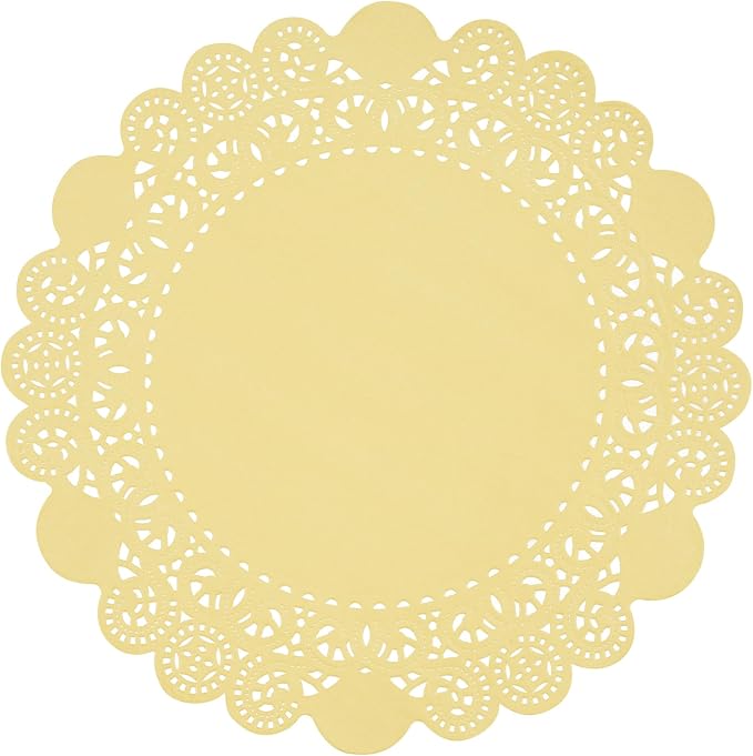 Pastry Tek 8 x 8 Inch Paper Lace Doilies, 4000 Disposable Table Doilies - Elegant Lace Finish, Long Lasting, Yellow Paper Doily, for Pastries, Cupcakes, Desserts - Restaurantware