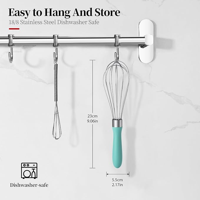 9.06in Kitchen Wire Whisk, 18/10 Stainless Steel Metal Balloon Wisk Heavy Duty Egg Beater whisker Hand Mixer for Cooking, Baking, Mixing, Stirring, Sauce, Flour, chocolate（Small, Turquoise）