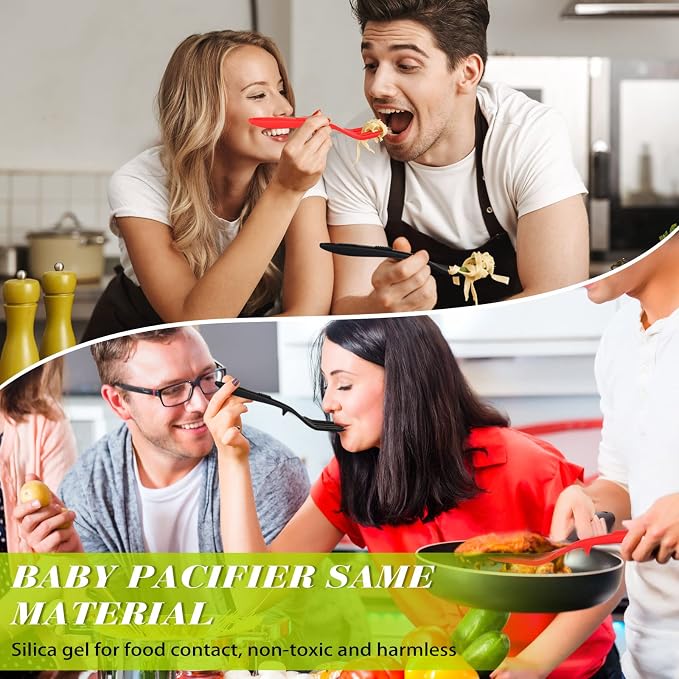 Mixweer 2 Pcs Silicone Flexible Fork 11.6 Inch Silicone Heat Resistant Cooking Fork Large Kitchen Non Stick Spork Ultimate for Mix Ingredients, Mash Food, Whisk Eggs, Baking(Red, Black)
