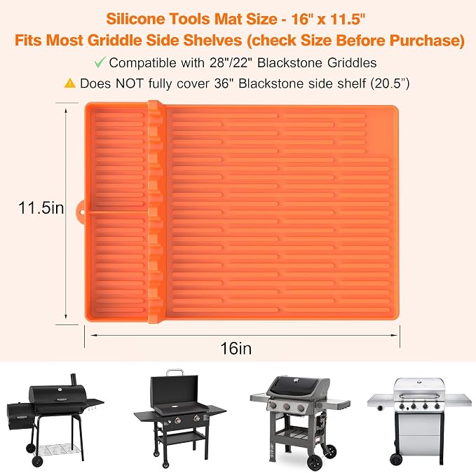 Silicone Griddle Tools Mat for Blackstone - Large Silicone Spatula Mat with Drip Pad - Griddle Mats BBQ Grill Accessories - Blackstone Griddles Accessories, Gifts for Men(Orange)