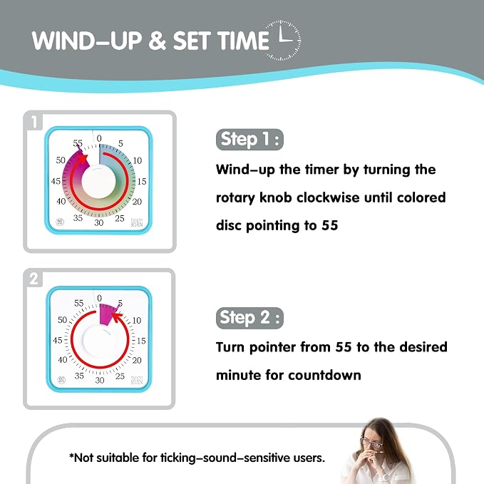 Visual Timer 7.5 inch; 60 Minute 1 Hour Countdown Timer for Kids Classroom Home Office Meeting, Mechanical Countdown Clock for Exam Time Management Magnetic, Sky Blue with Colorful Disc White Knob