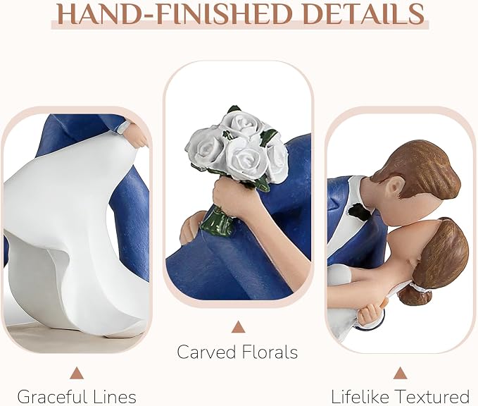 Storieme Wedding Cake Topper Decoration: Bride and Groom Kissing Resin Figurine with Secure Base – Romantic Couple Gifts for Wedding Anniversary & Engagement