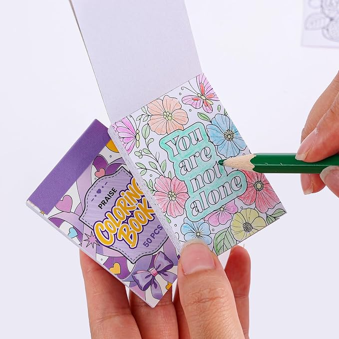 Women's Mini Coloring Book, 6 Pack Small Coloring Books for Adults, 2.36" x 1.57" Pocket Size, Motivational Quote Coloring Stickers Books for Adult to Relief Stress Pass The Time