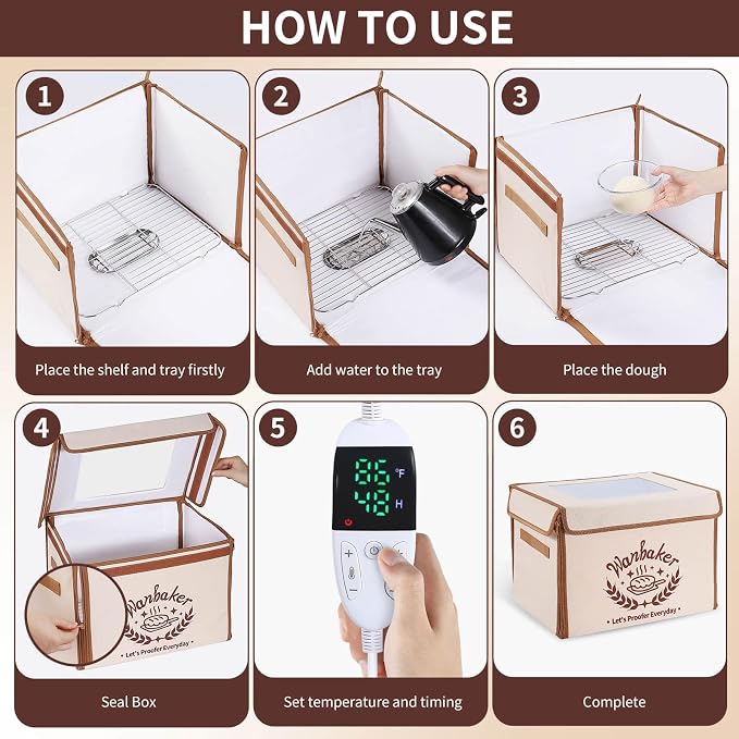 Folding Bread Proofing Box, 68-131F Temp Control 99H Timer, Foldable Dough Proofer for Sourdough Starter Pizza Yogurt Kombucha 6-Layer Insulated Fabric Metal Rack Included