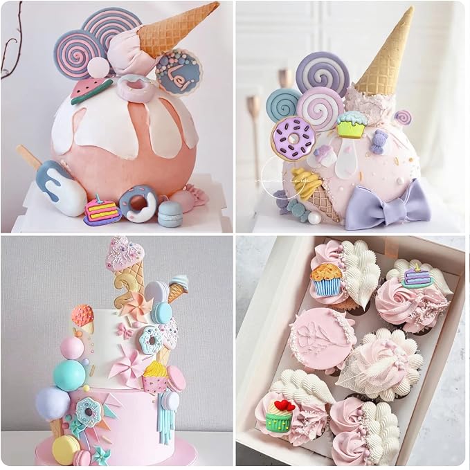 Mujiang Ice Cream Cones Silicone Mold Donut Fondant Molds For Cake Decorating Cupcake Topper Chocolate Popsicle Candy Cake Pop Polymer Clay Gum Paste Set Of 4
