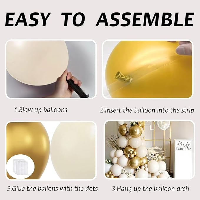 Sand White Gold Balloon Arch Kit - 144 pcs Beige, Sand White& Champagne Gold Balloons Garland for Birthday Wedding Bridal Shower Engagement Baby Shower Party Decorations