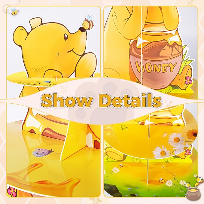 BACUTHY 2 Pack Winnie Baby Shower Decorations Birthday Cupcake Stands: Bear Party Theme Cake Stand Toppers Supplies for Girl Boy Kids Gender Reveal First Party - Hold 48pcs Cupcakes Table Decors