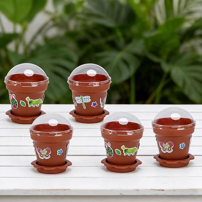 25 Packs Cupcake Plant Nursery Pots with Humidity Dome, Small Plastic Flower Plant Pots with 20 Sheet Stickers, Seeds Starter Pot Flower Planting Container for Seedlings Succulent Display (Wine Red)