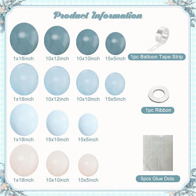 Dusty Blue Balloon Arch Kit 124Pcs blue and White Balloon Arch Garland Kit Include Macaron Blue Light blue Sand White Balloons for Baby Shower Bridal Shower Birthday Party Decorations
