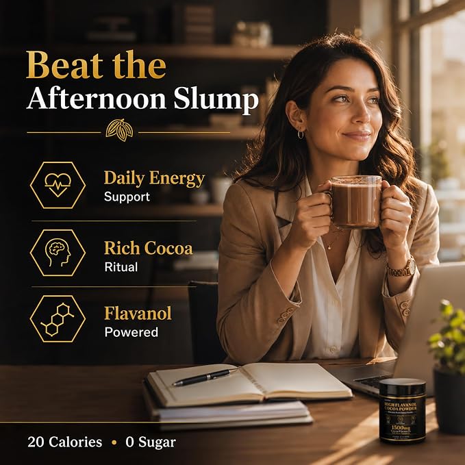 High Flavanol Cocoa Powder, 1500 mg Flavanols & 10X Concentrated Cocoa Extract with 600mg Epicatechin, Supports Heart Health, Nitric Oxide & Energy – Used To Relieve Afternoon Fatigue