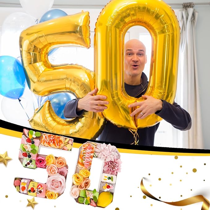 50 Set Cardboard Number for Charcuterie 10.2'' Fillable Tray Charcuterie Paper Box for 50th Birthday Anniversary Party Decorations Chocolate Candy Cupcake Container