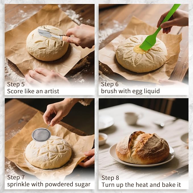 Bread Proofing Basket Set, Round 9 Inch and Oval 10 Inch Banneton Bread Bowl, Sourdough Bread Making Supplies Tools with Bread Lame, Danish Whisk, Bowl Scraper, Sourdough Scraper, Liners