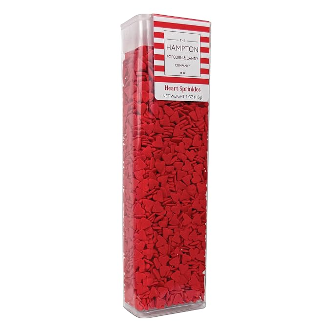 Red Hearts Sprinkles 4 oz, Sprinkles For Cake Decorating, Baking, Ice Cream & More, The Hampton Candy Company