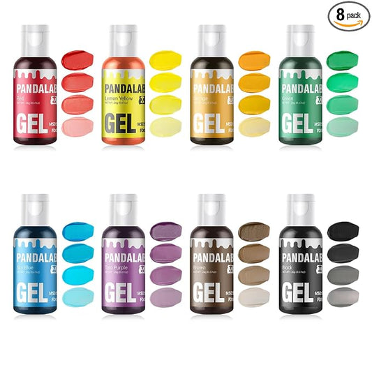 Gel Food Coloring Set - Pandalab 8 Colors x 0.7 oz Highly Concentrated Food Grade Cake Coloring, Vibrant Edible Gel Dye for Baking, Decorating Icing, Frosting, Fondant, Cookies, Macarons, DIY Crafts, 20ml/Bottle