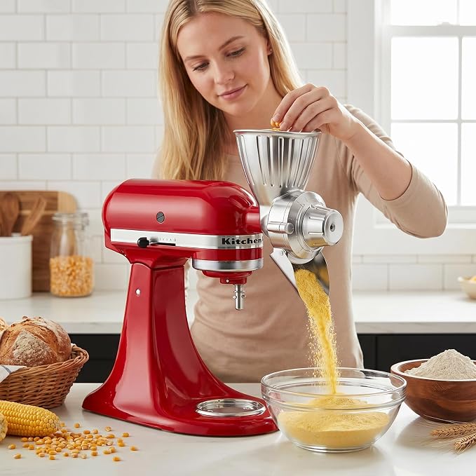 GVODE Grain Mill Attachment for KitchenAid Stand Mixer, 9 Grind Level Flour Mill for KitchenAid, Fit for Grinding Wheat, Corn, Oats, Millet, Coffee Beans