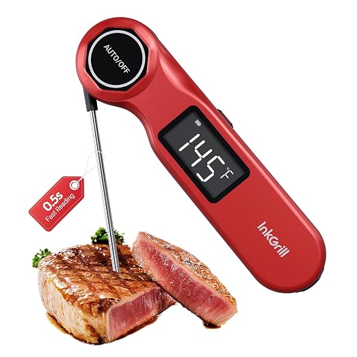 Professional Meat Thermometer Digital 0.5s Instant Read Thermometer ±0.5°F Accuracy, 1.42" Backlit Display Waterproof Cooking Thermometer, Food Thermometer for BBQ Cooking, Candy, Back Magnet