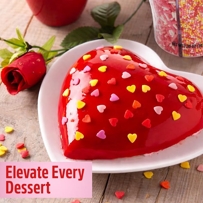 Sprinkles Mix, 6 cells of Edible Cake Toppers 7.30oz, Perfect Heart Shaped Sprinkles for Cake Decorating and Cookie Decorating Kits, Ideal for Cupcakes, Party Treats, Classroom Treats
