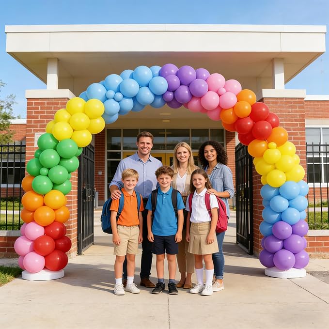 174Pcs Colorful Rainbow Balloons Arch Kit, Multicolor Party Decor for Back to School, Mexican Fiesta & Carnival Celebrations | Easy DIY Decor for Birthday & Classroom Welcome