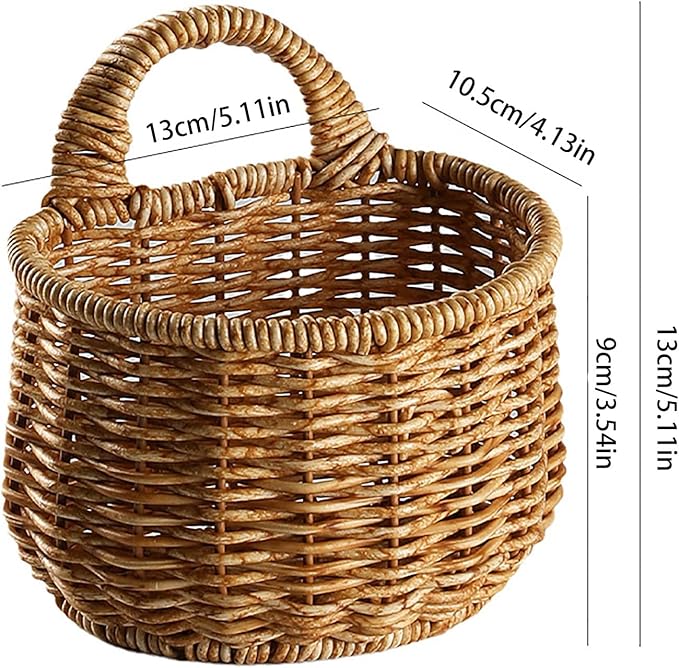 Hanging Wicker Rattan Basket Hand-Woven Wood Storage Basket,Hanging Baskets,Onion Basket Coat Bohemian Storage Fruit Wall For Kitchen Wall Home Restaurant Garlic Vegetable Wall Decoration