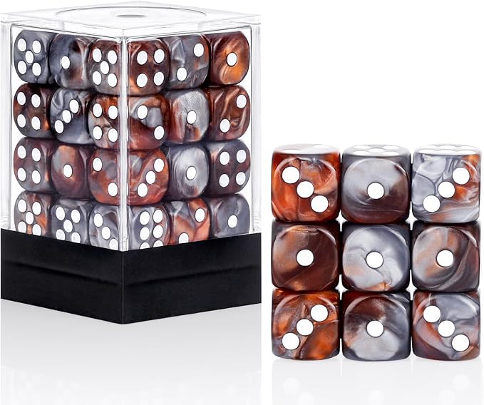 36 of Pack 12MM 6 Sided MINI Dice Set,Two Colours D6 Game Dice Set, 6 Sided Standard Dices for Yahtzee, Bunco or Teaching Math,with Portable Plastic Box(Silver Brown)