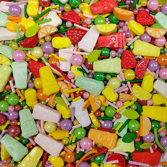 Edible Summer Spring Fruit Sprinkles Candy Mix Size Baking Edible Cake Decorations Cupcake Toppers Cookie Decorating Kids Birthday Party Supplies 95g/3.35oz