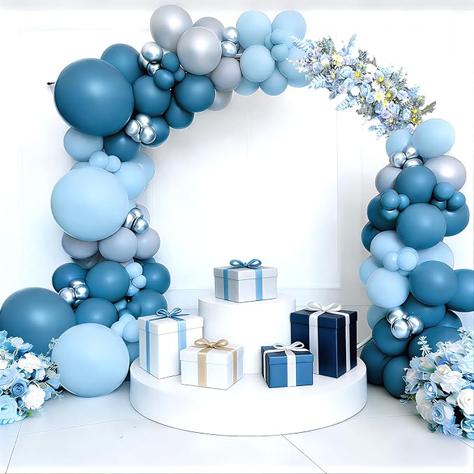 Blue Silver Gray Balloons Garland Arch Kit, Dusty Blue Metallic Silver Balloon Arch Kit for Birthday Baby Shower Wedding Graduation Father’s Day Gender Reveal Bachelorette Engagement Party Decorations