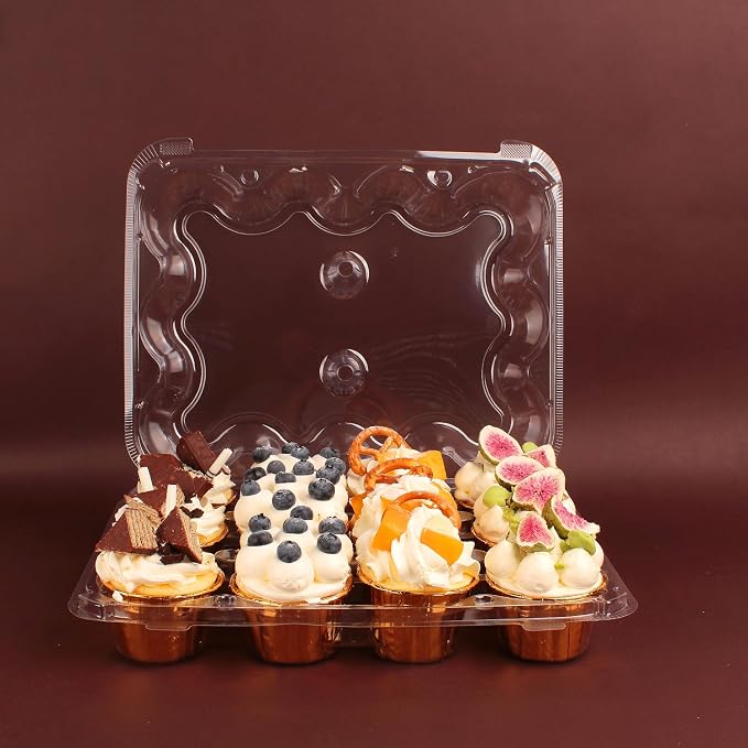 Cupcake Containers with Tall Dome Lids, Clear Plastic Stackable 12 Count Boxes, 6 Pack, Holds 72 Cupcakes