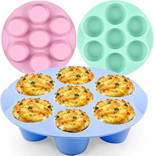 Silicone Egg Bite Molds 3Pc Air Fryer Muffin Pan Air Fryer Egg Mold Silicone Cupcake Molds for Airfryer Nonstick Silicones Mini Muffin Mold for Eggs Bite Hamburger Bun Tart Bread Cupcake