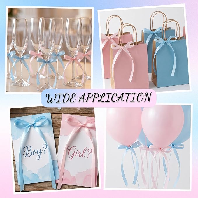 30 Pack Pink Blue Bow Cake Toppers Ribbon Bows for Cake Gender Reveal Bow Cupcake Toppers for Baby Shower Birthday Wedding Party Supplies and Gender Reveal Decorations