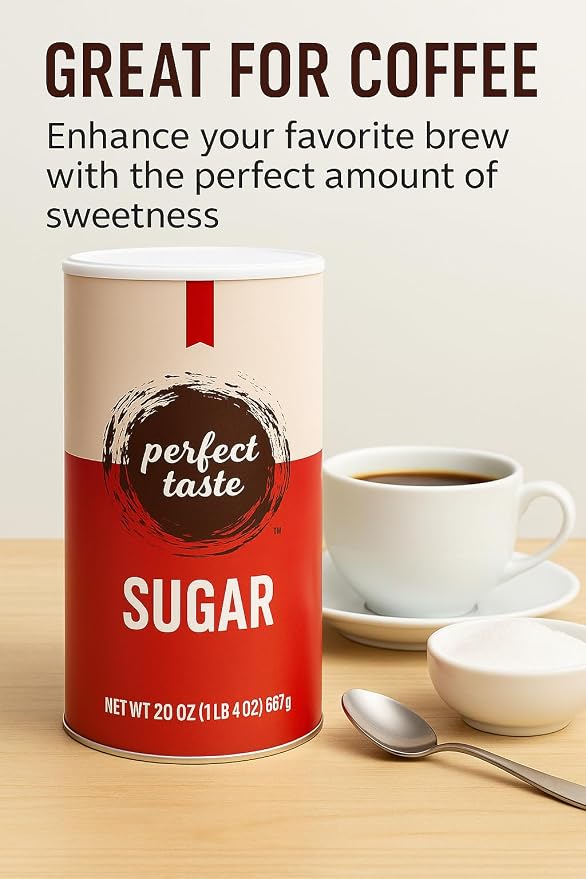 Perfect Taste Granulated Sugar – 20 oz Sugar Canister – Pure White Sugar for Coffee, Tea, Baking & Office Use – Easy-Pour Packaging