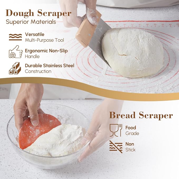 17 Pieces Banneton Bread Proofing Basket Set - 9 and 10 inch Round Sourdough Bread Proofing Baskets - A Complete Bread Making Kit, Danish Whisk, Bowl Scraper, Dough Scraper, & Bread Lame