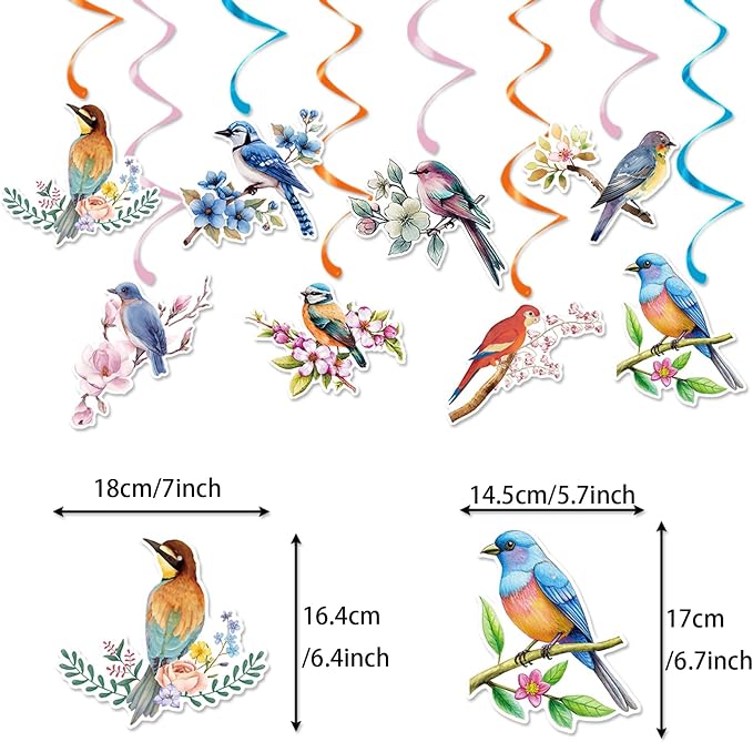 Zwiebeco Multicolored Flowers Birds Happy Birthday Banner Bunting Hanging Paper Swirls Garland Party Decorations for Boys Girls Kids Baby Shower Spring Summer Themed Bday Decor Accessories Supplies