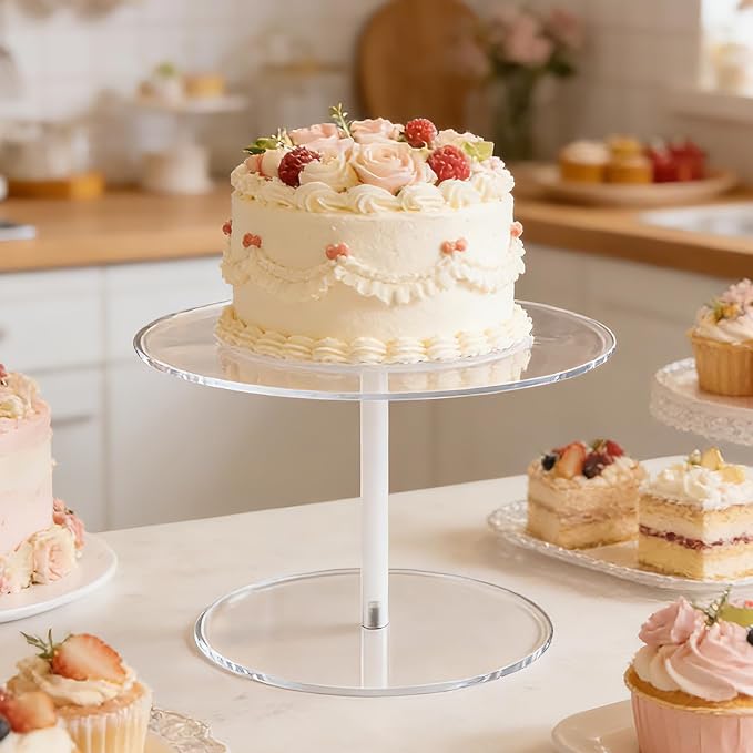 Acrylic Cake Stand, 7.8 Inch Clear Mini Round Cake Stands for Dessert Table, Cupcake Pastry Display Riser for Birthday Party Wedding Event, Candy Pizza Dessert Holder