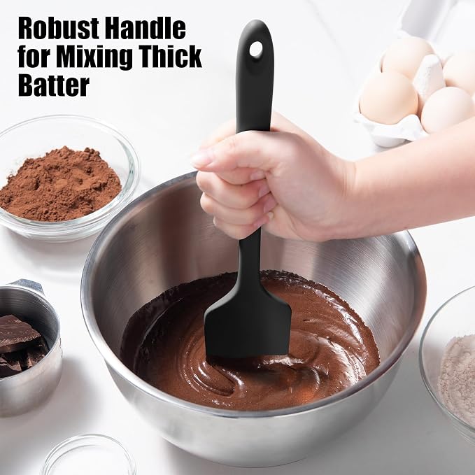 600°F Heat Resistant Silicone Spatula, Doosu High Temp Flexible Kitchen Rubber Bowl Scrapers Food Grade Seamless Baking Supplies Scratch-Proof for Scraping Non-Stick Pans (Black, 11.4in)