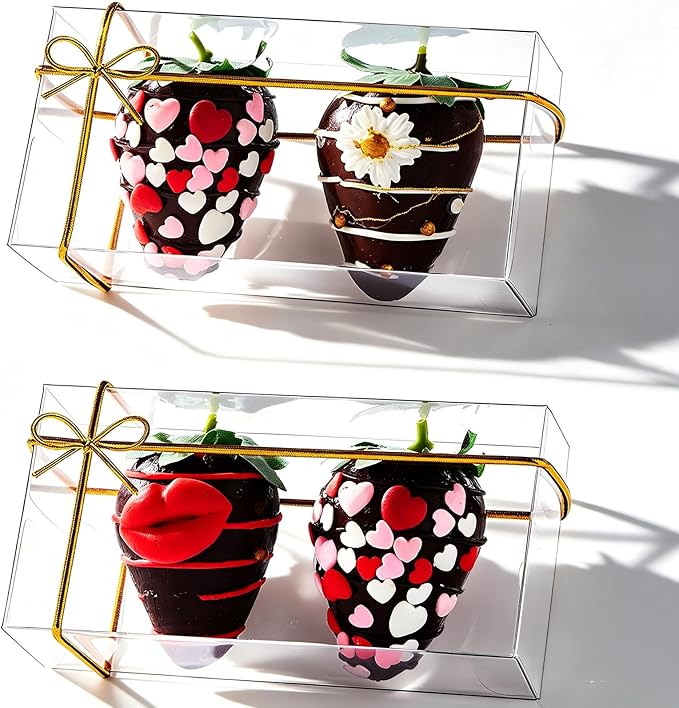 100 Pcs 4.5"x2.2"x2" Clear Chocolate Covered Strawberries Boxes for 2 Macaron Boxes for 4 Mini Cinnamon Roll Box for 4 Small Bakery Treat Boxes for Wedding Christmas Birthday Valentine's