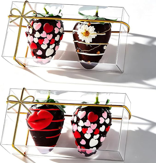 100 Pcs 4.5"x2.2"x2" Clear Chocolate Covered Strawberries Boxes for 2 Macaron Boxes for 4 Mini Cinnamon Roll Box for 4 Small Bakery Treat Boxes for Wedding Christmas Birthday Valentine's