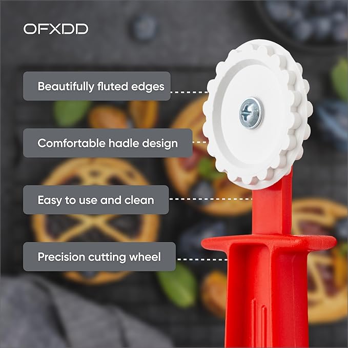 Ravioli Cutter - Plastic Pasta Cutter with Roller - Hand Pastry Crimper/Stamp for Baking - Fluted Pastry Wheel Cutter with Grip