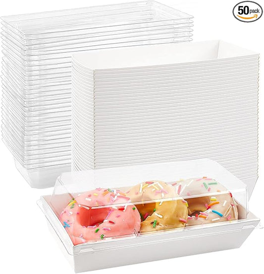 Ocmoiy Charcuterie Boxes with Clear Lids, 50 Pack White Bakery Boxes, Cookie Boxes, Small Treat Boxes for Pastry, Sandwich, Cupcakes, Strawberries, Dessert To Go Containers
