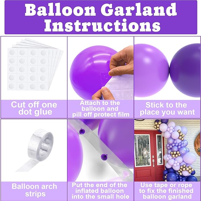 NISOCY 124Pcs Purple Balloons Garland Arch Kit, 18In 12In 10In 5In Different Size Macaron Matte Dark Purple Metallic Purple Balloons for Women Birthday Wedding Baby Shower Halloween Themed Party
