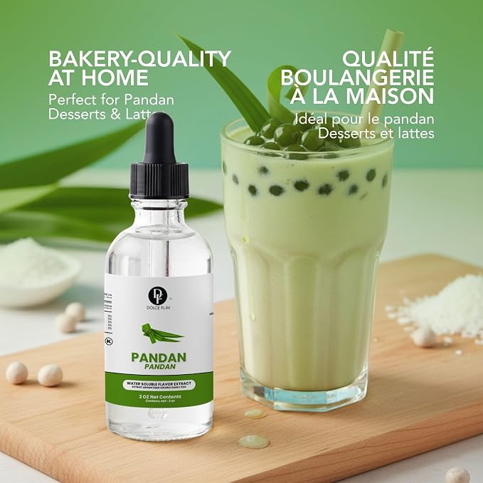 Dolce Flav Pandan Extract, Water Soluble – 2 oz | Southeast Asian Flavoring for Baking, Desserts, Beverages & Syrups – Sugar Free, Kosher, Allergen Free