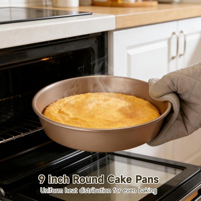 2 Pcs 9 Inch Round Cake Pans Set, Deep Nonstick Cake Pan, 1 MM Thick Baking Pan with 2 inch Deep, Carbon Steel Layer Circle Cake Pan for Pizza, Cake, and Home Baking