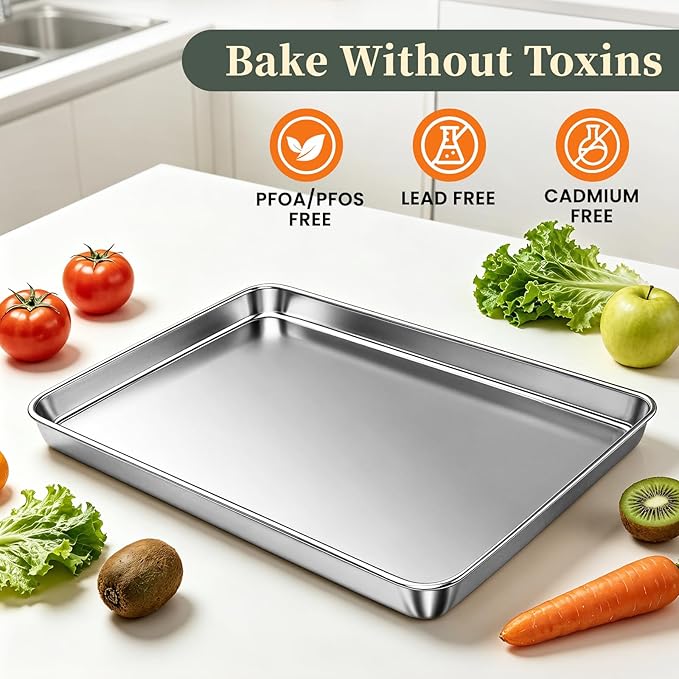 Baking Sheet with Rack Set (3 Pans + 3 Racks), 9/12/16 Inch Stainless Steel Cookie Sheet Baking Pan Tray with Cooling Rack, Jelly Roll Pan with Wire Rack, Warp Resistant & Heavy Duty & Rust Proof
