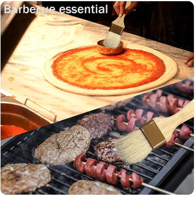 4 Pack Pastry Brush-Basting Brush Pastry Brushes for Baking, Silicone Basting Brush, Basting Oil Brush with Boar Bristles and Beech Hardwood Handles for Kitchen, Grilling and Spreading Oil, BBQ Sauce